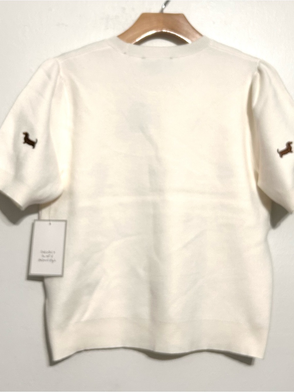 Anthropologie Cream Beige Dog Dachshund Sweater Puff Sleeve preppy old money NWT - Picture 11 of 12